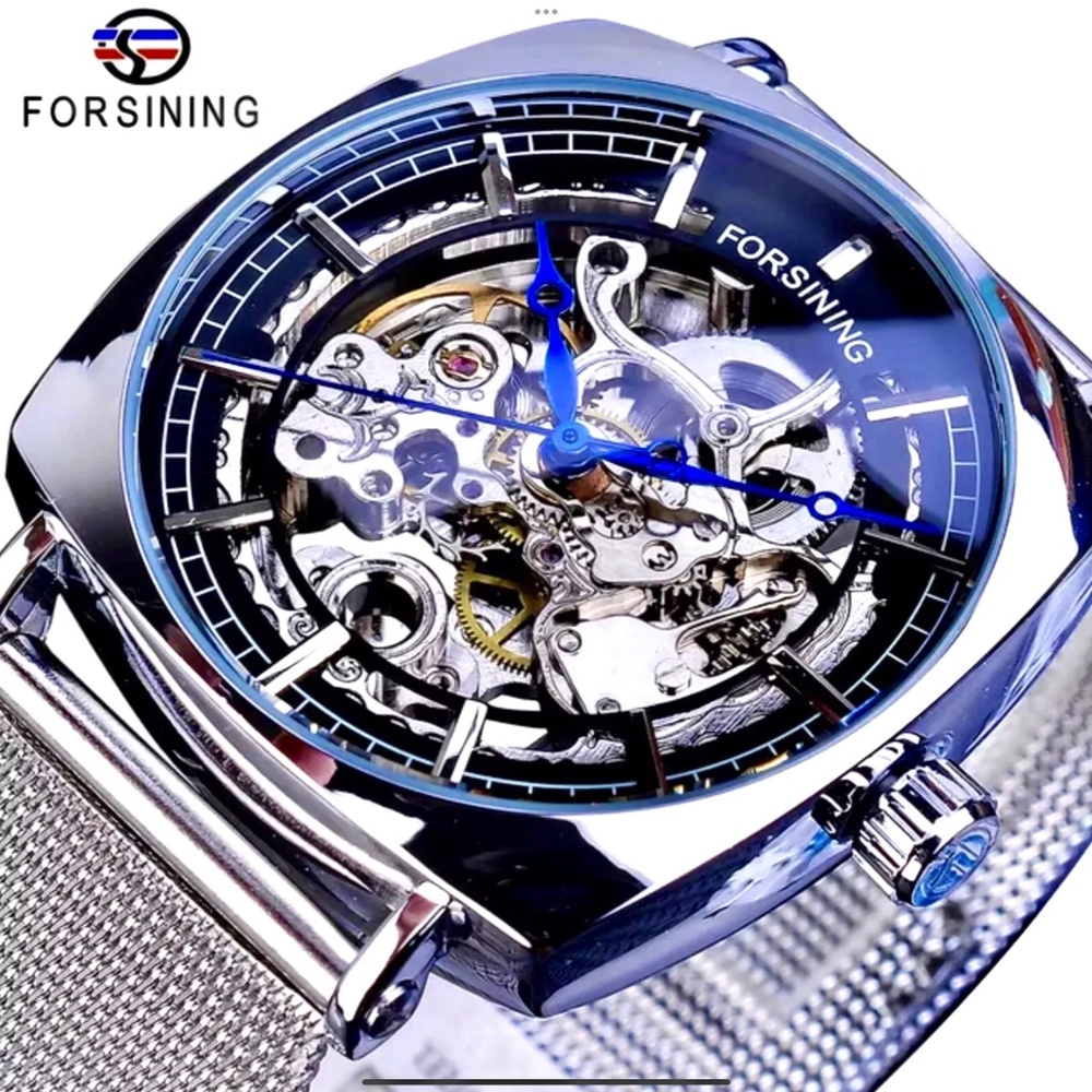 FORSINING Skeleton Transparent Self Winding Watch Stainless Mesh Band. Gift Idea